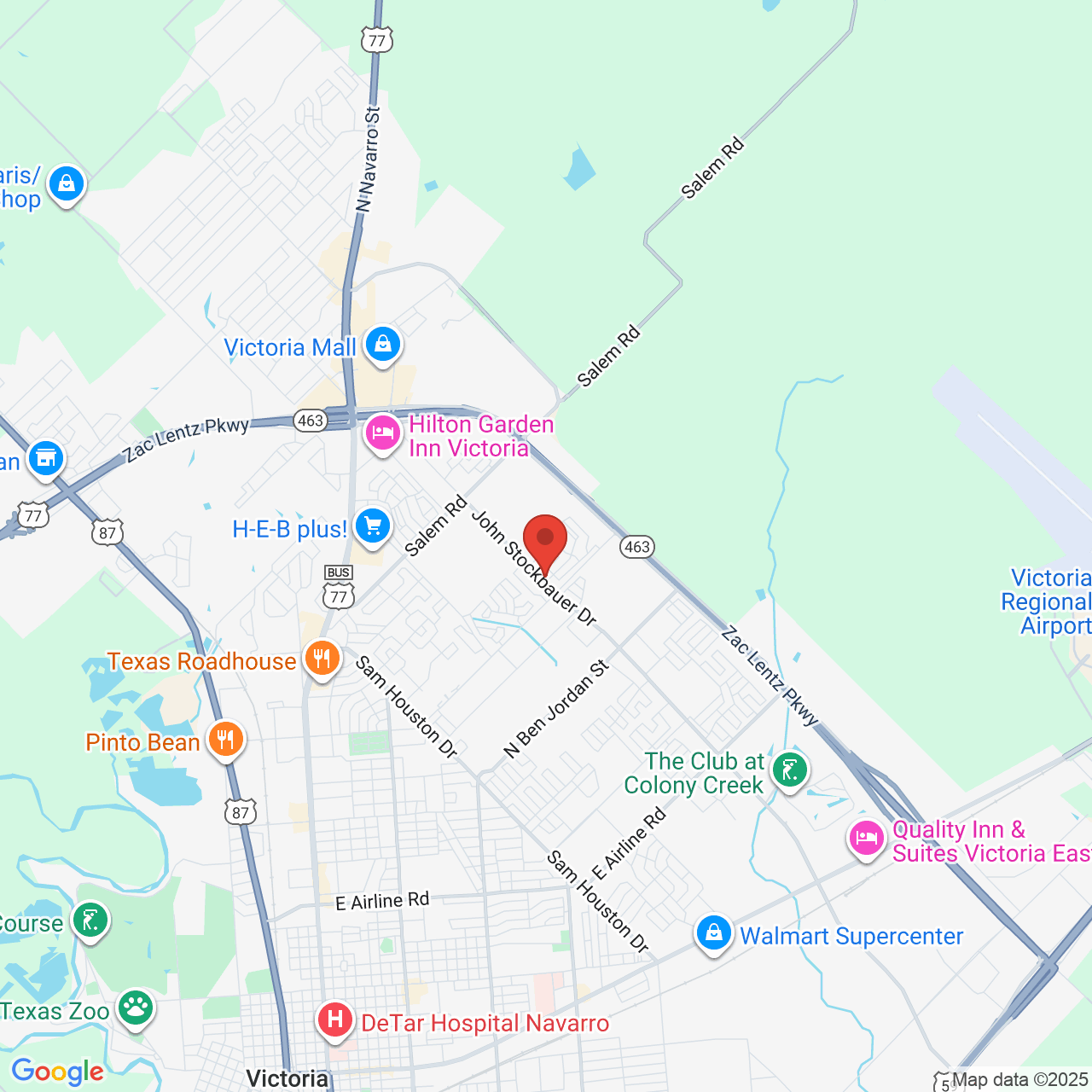 Google map image of our location in 3702 John Stockbauer Dr Victoria, TX